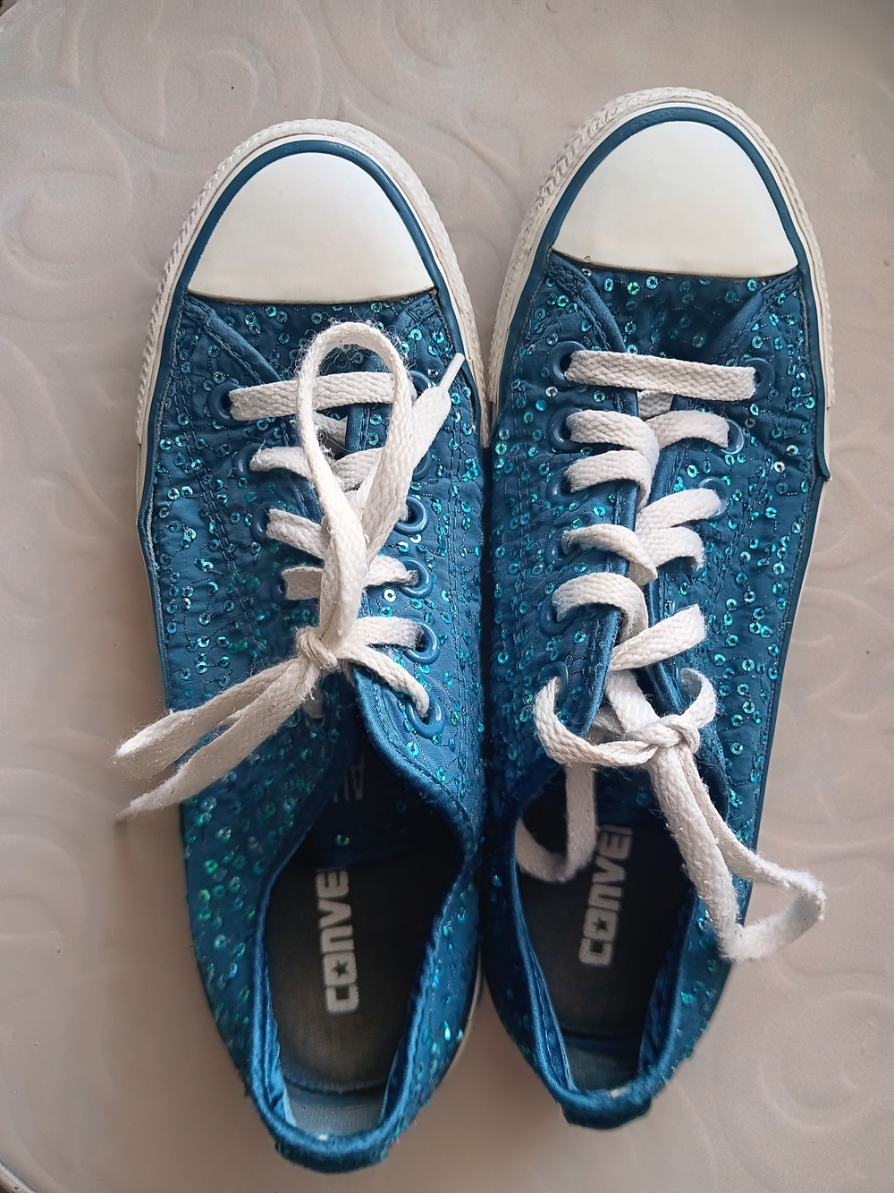 Converse Chuck Taylor All Star Teal Blue Sequin Low Top Women's 7